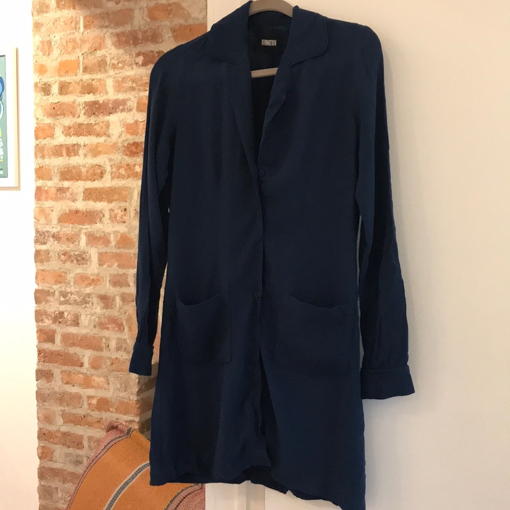 Reformation navy blue shirtdress